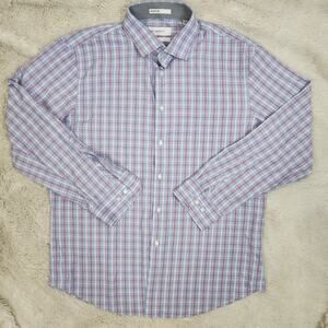 Calibrate Slim Fit Plaid Button Up Dress Shirt Men's 16.5", 32-33 Blue Cotton